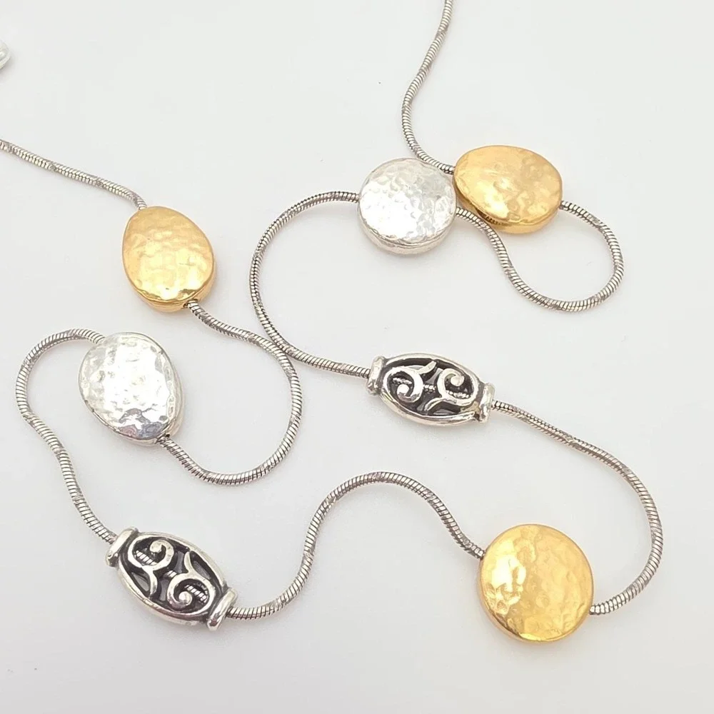 BRIGHTON 'Mediterranean' Station Necklace Hammered Discs Gold & Silver Plate 40